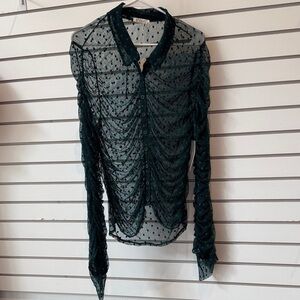 Dark Green Sheer Polka Dot Blouse